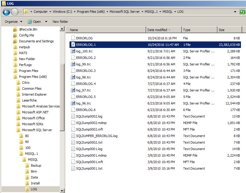 SQL ErrorLog unexplained log size - Laserfiche Answers