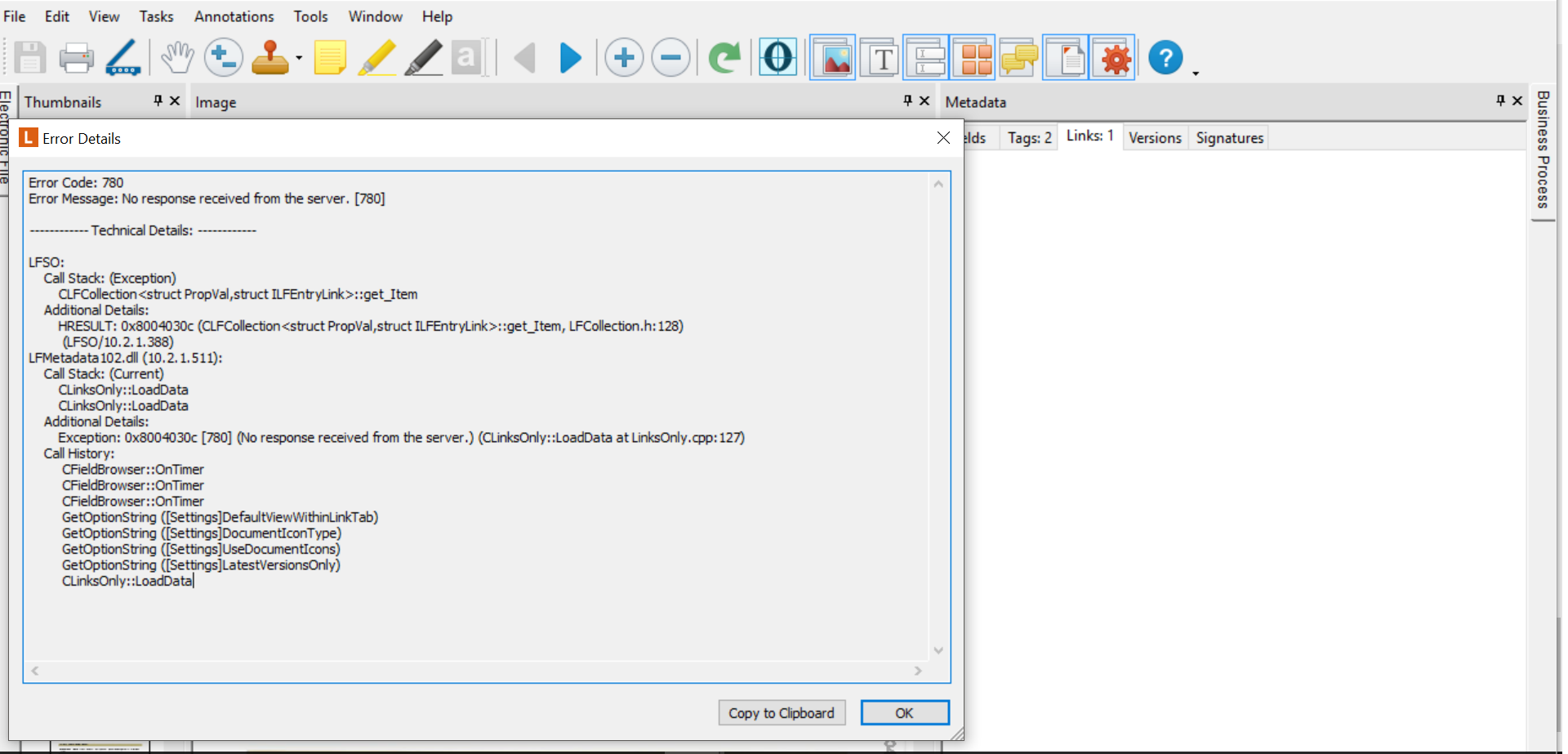 No response received from the server 780 windows client laserfiche