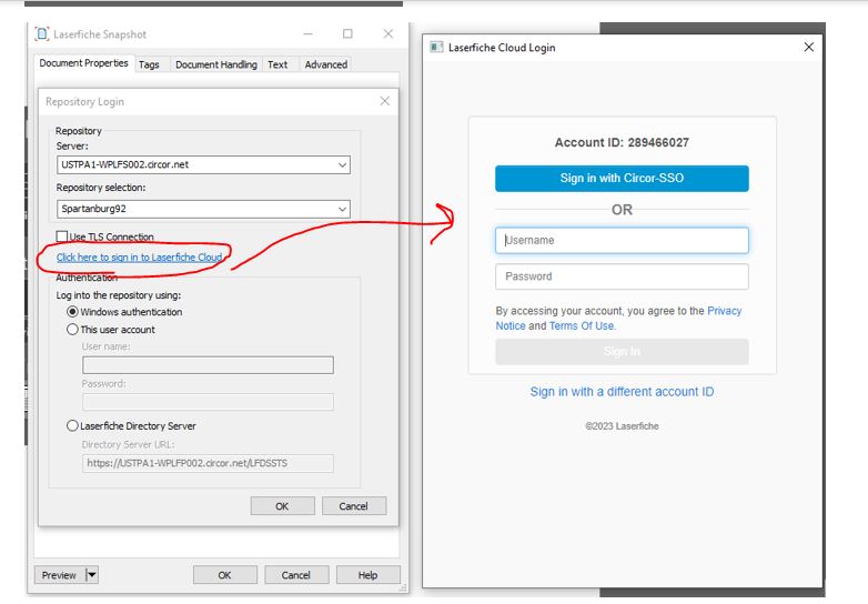 Laserfiche Snapshot 11 Constant Prompts To Authenticate To The Cloud Laserfiche Answers 0439