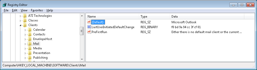 Hkeylocalmachine software clients mail default program for windows 10