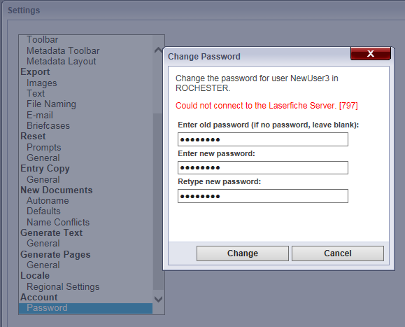 Web Access Password Management For Repository Named Users False Error Message Functionality Break Laserfiche Answers
