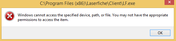 Can't open the specified file. Cancellation of the Operation due to restrictions in Effect on this Computer.